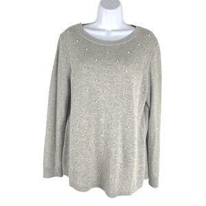 Talbots Sweater Medium Faux Pearl Bead Gray Cotton Blend NWT TP-2160‎